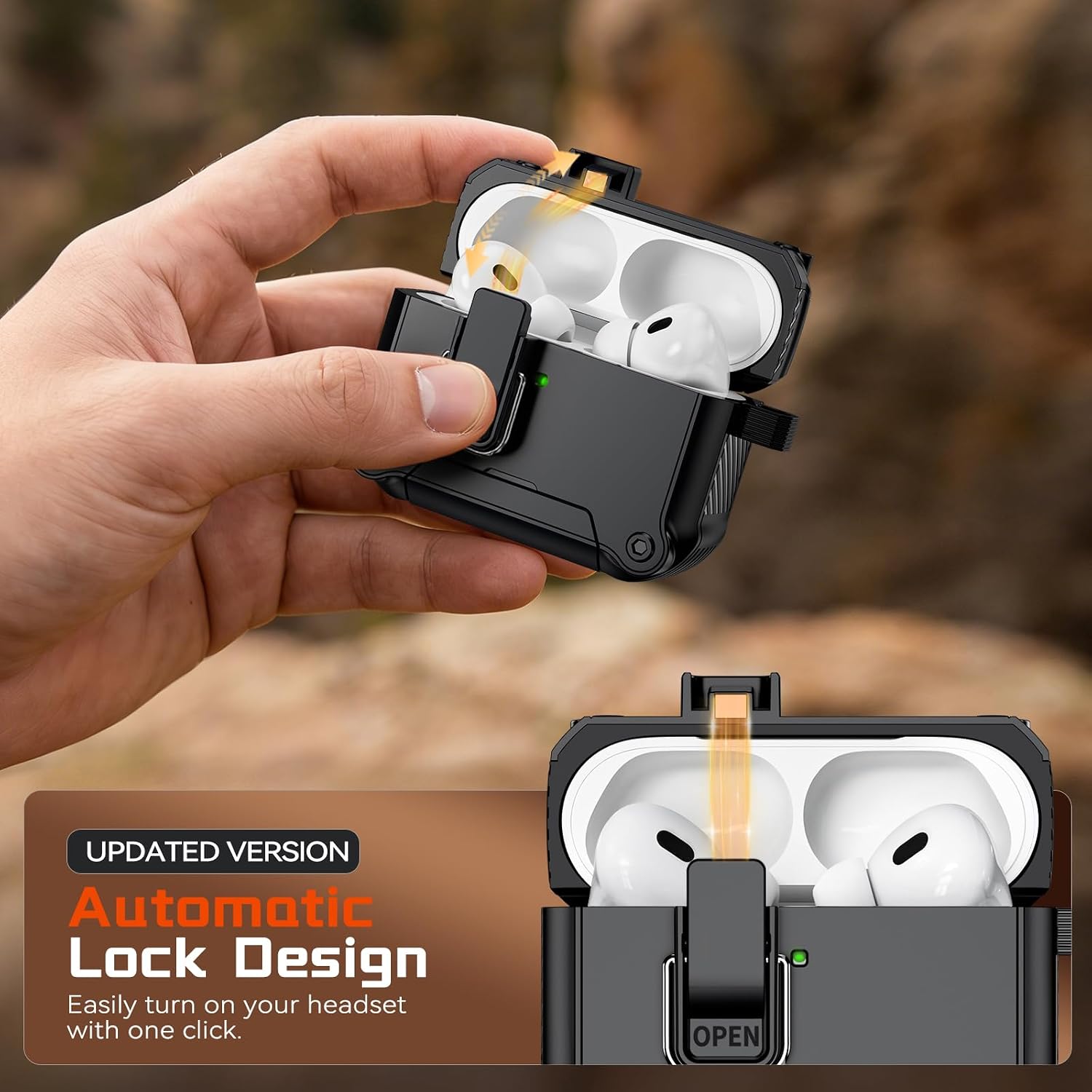 Inesore for AirPods AirPods Pro 1st/2nd Case with Secure Lock (Black)