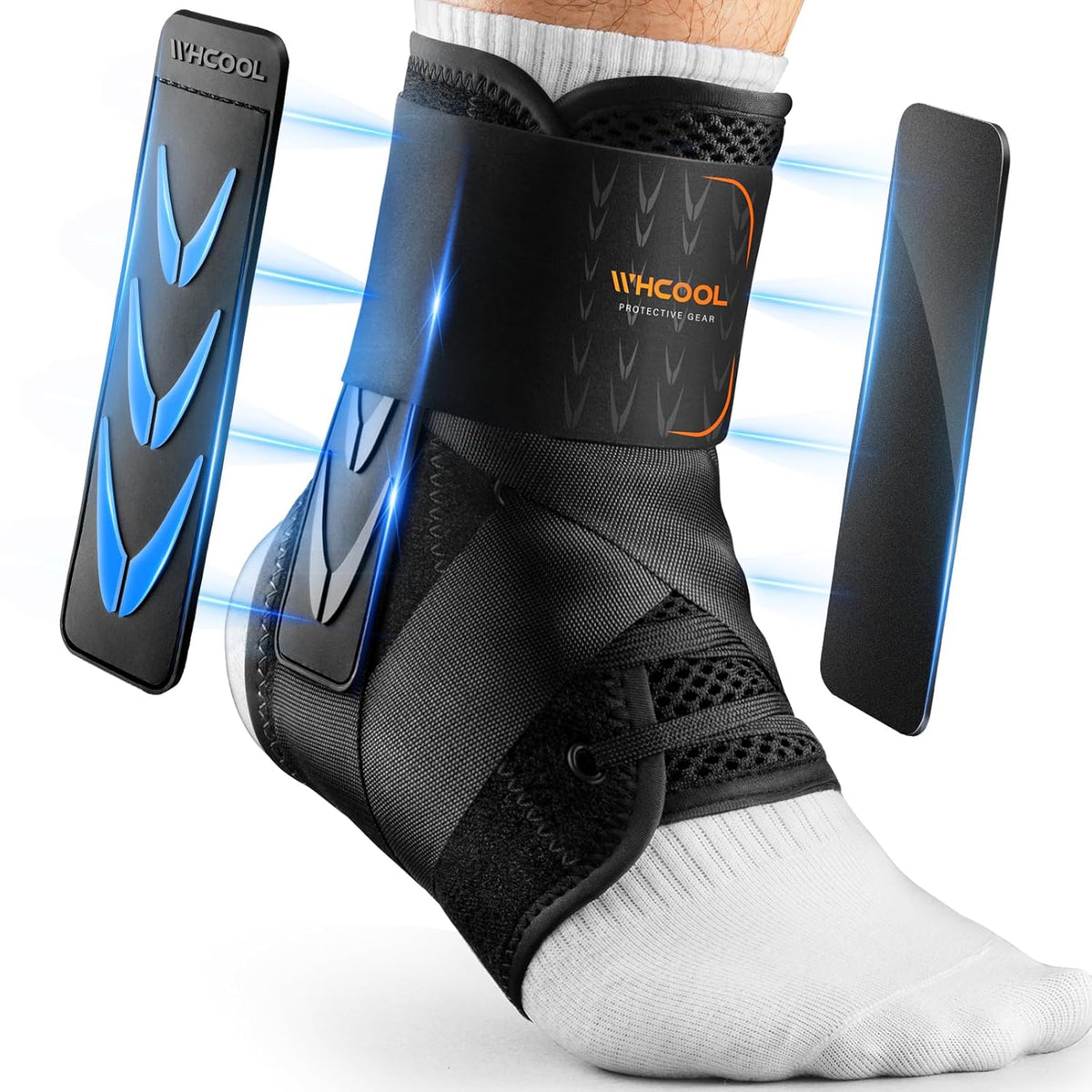 Slim-Fit Ankle Brace for Sprained Ankle, Quick Lace Up Ankle Support for Women Men With 2 Auto-Shaped Pads, Air Fabric Cool Ankle Stabilizer for Injury Recover, Running,Sports,S(10”-11.6”)