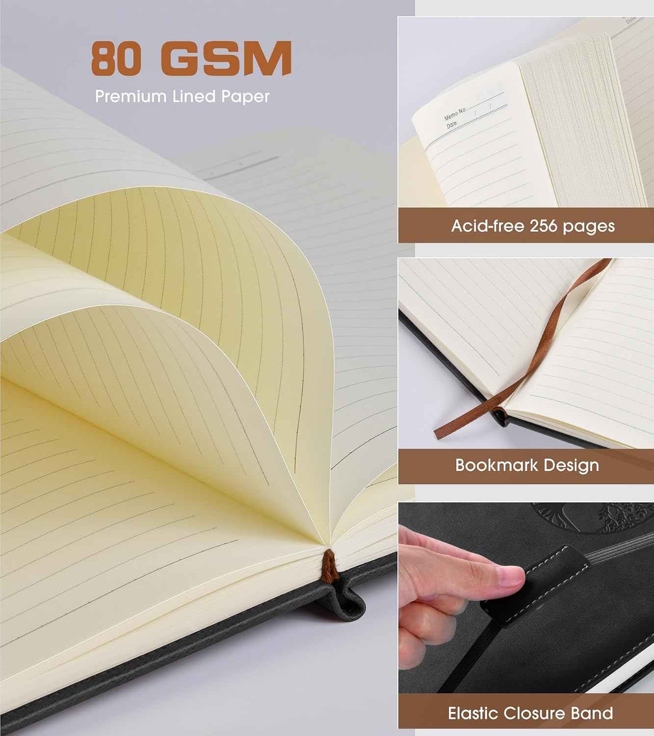 Biuwory Leather Journal Notebook,256 Thick Lined Pages,Hardcover 5.7"×8.3"