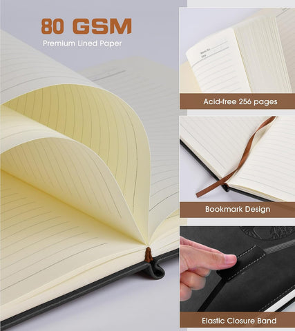 Biuwory Leather Journal Notebook,256 Thick Lined Pages,Hardcover 5.7"×8.3"