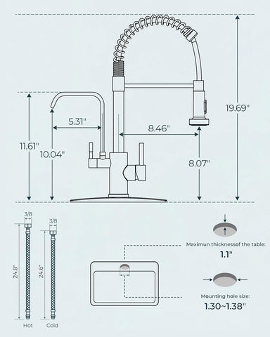 FORIOUS Kitchen Faucet with Purfied Water Filter, 2 Handle, Brushed Nickel