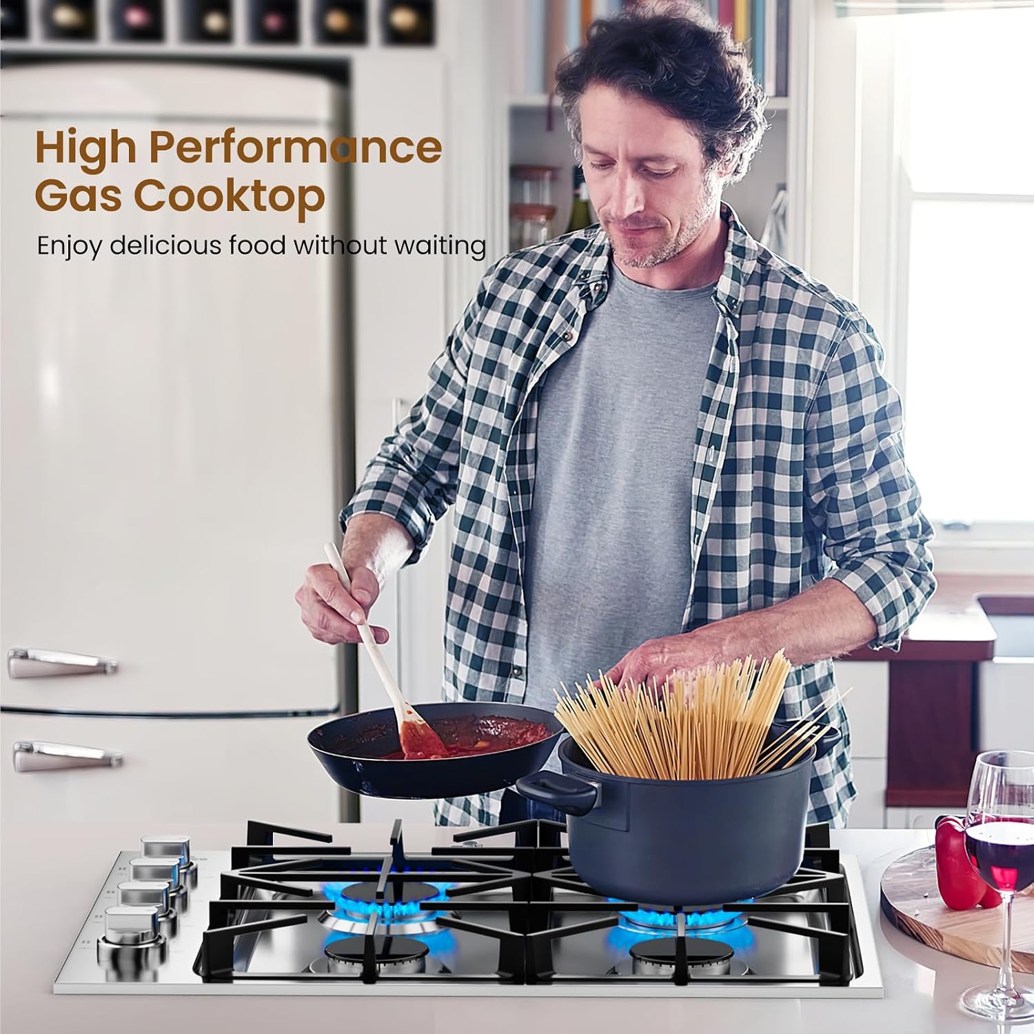 COSTWAY 30-inch Gas Cooktop, Stainless Steel Stove Top with 4 Burners, ABS Knobs and Cast Iron Grates, NG/LP G Convertible Gas Range Top with Sealed Burners for Kitchen, Easy to Clean, Silver