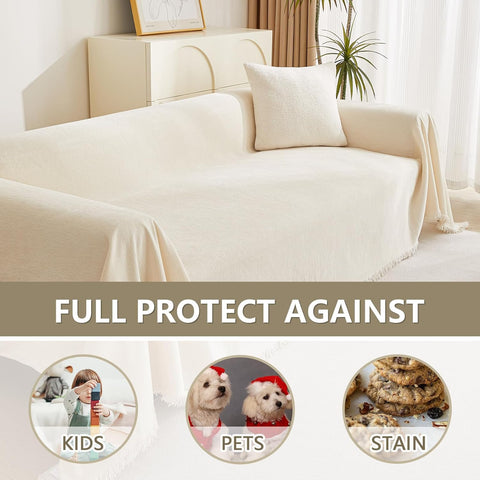 MYSKY HOME Couch Cover for Pets, Beige Couch Covers for 3 Cushion Couch Sofa, Couch Covers Sectional L Shape Chenille Couch Cushion Covers for Pets, Throw for Dogs, Kids, 71" X150"