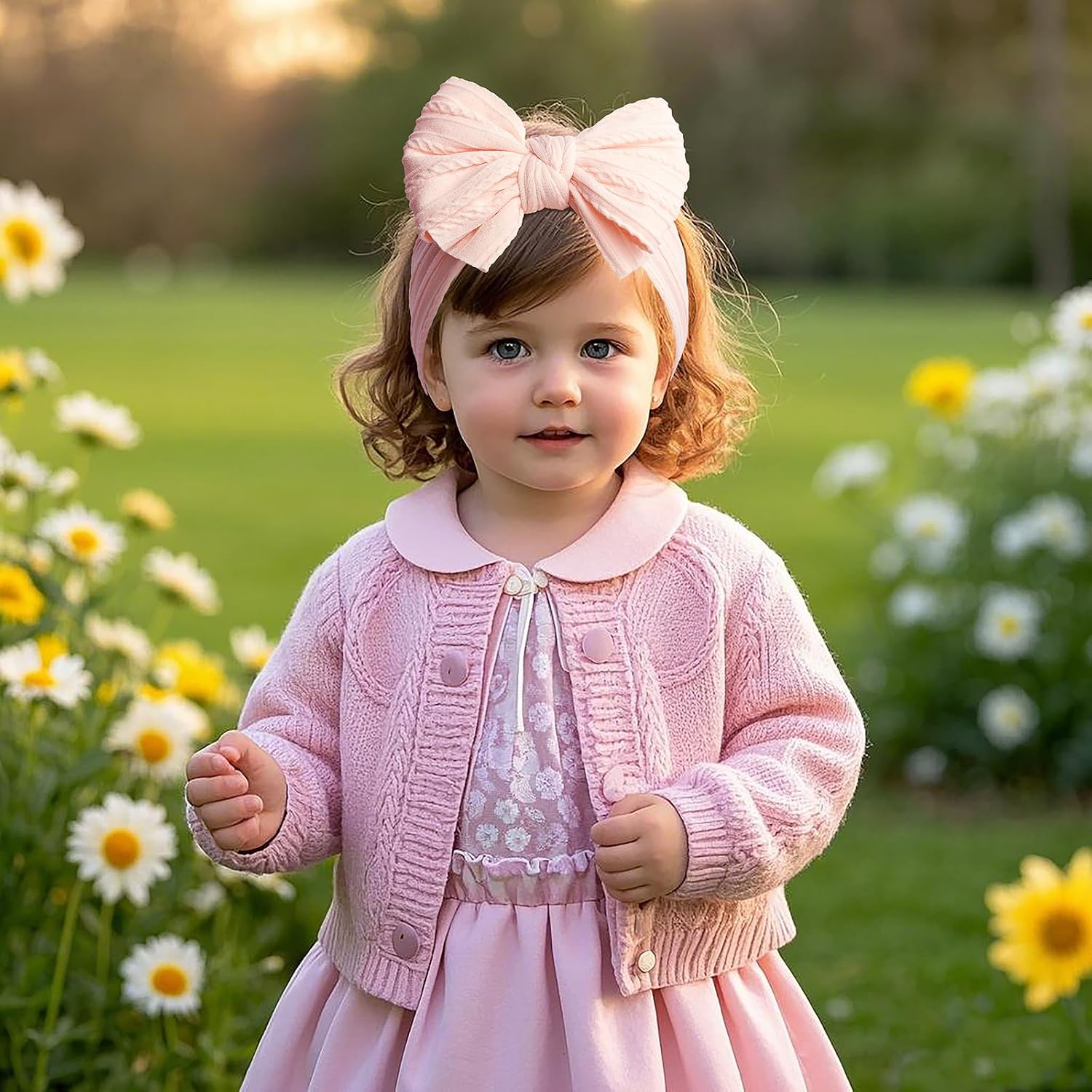 LemonSpace Handmade Nylon Baby Girl Headband Bows for Baby Kid Pink Mix3Pcs