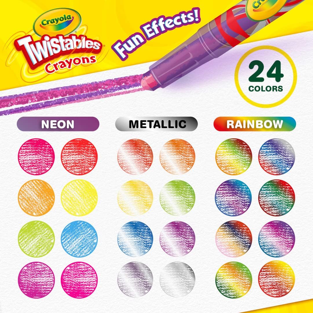 Crayola Twistables Crayons for Kids (24ct) Cute School Supplies for Toddlers, Preschool, Kindergarten, Elementary, Gifts for Boys & Girls, Ages 3, 4, 5