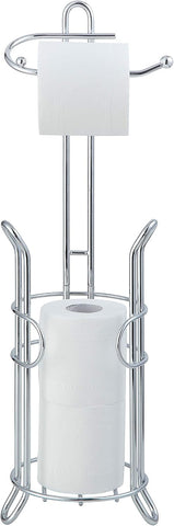 SunnyPoint Freestanding Toilet Paper Holder with Storage – Holds 3 Spare Rolls, Heavy-Duty Steel, Chrome Finish, Easy Assembly, Space-Saving Bathroom Organizer