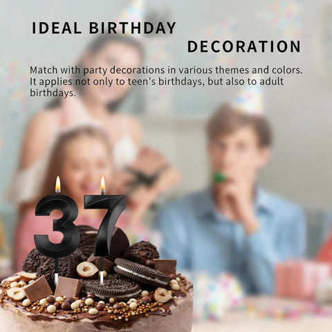 Black Birthday Candles for Cake 37 Candle 37 Birthday Candle 37 Candles for Birthday Cakes 37th Birthday Cake Topper Black Candles 37 Decorations for Her Him Women