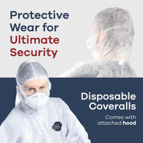 Medical Nation Hazmat Suits Disposable | 25 Pack | Light Duty Disposable Coveralls Men | with Attached Hood - Overall Protective Chemical Suit for Men & Women, Disposable Paint Suit - Size 2X-Large