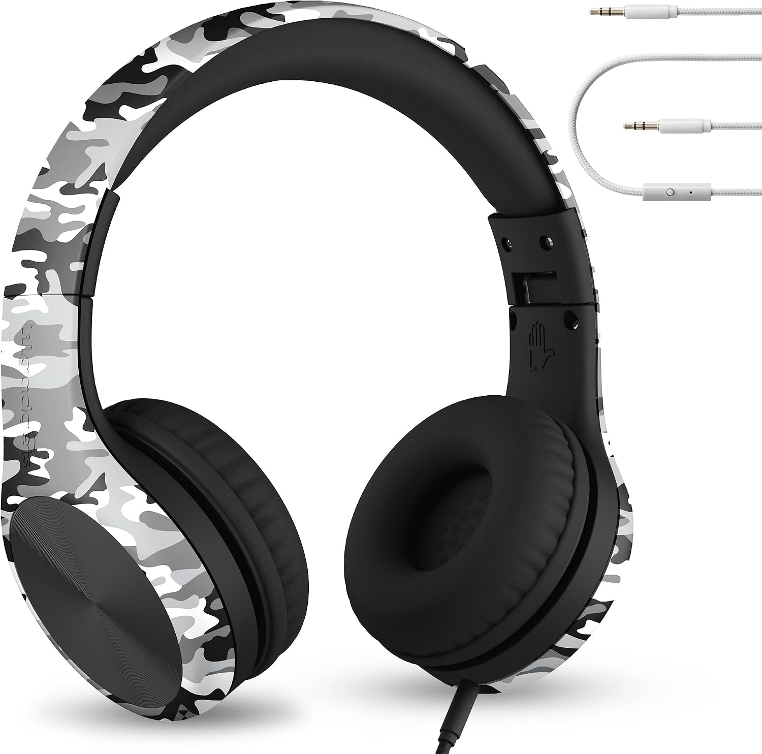 LilGadgets Connect+ Pro Wired Kids Headphones for School with Microphone, Volume Limiting Over-Ear Headset with Cord, SharePort Technology & SoftTouch Padding, Snow Camo