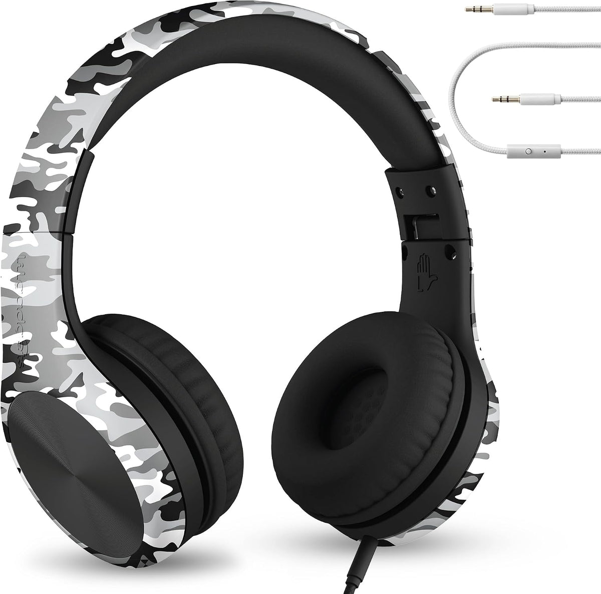 LilGadgets Connect+ Pro Wired Kids Headphones for School with Microphone, Volume Limiting Over-Ear Headset with Cord, SharePort Technology & SoftTouch Padding, Snow Camo