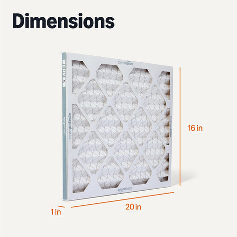 Amazon Basics MERV 5 AC Furnace Air Filter, 16x20x1 inches, 6-Pack (Actual Size: 15.75" x 19.75" x 0.75")