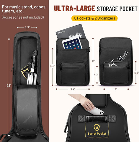 CAHAYA Acoustic Guitar Bag Thick Padding Waterproof Dual Adjustable Shoulder Strap Guitar Case Gig Bag 40 41 inch with Back Hanger Loop