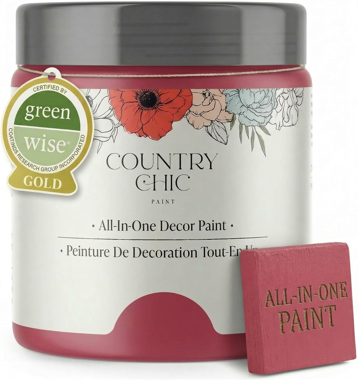 Country Chic All-in-One Chalk Paint for Furniture, Cabinets, Home Decor, Eco-Friendly, Matte Finish, Built-In Primer & Top Coat for Wood, Metal - Raspberry Sorbet (Pink) - 8 oz (237 ml)