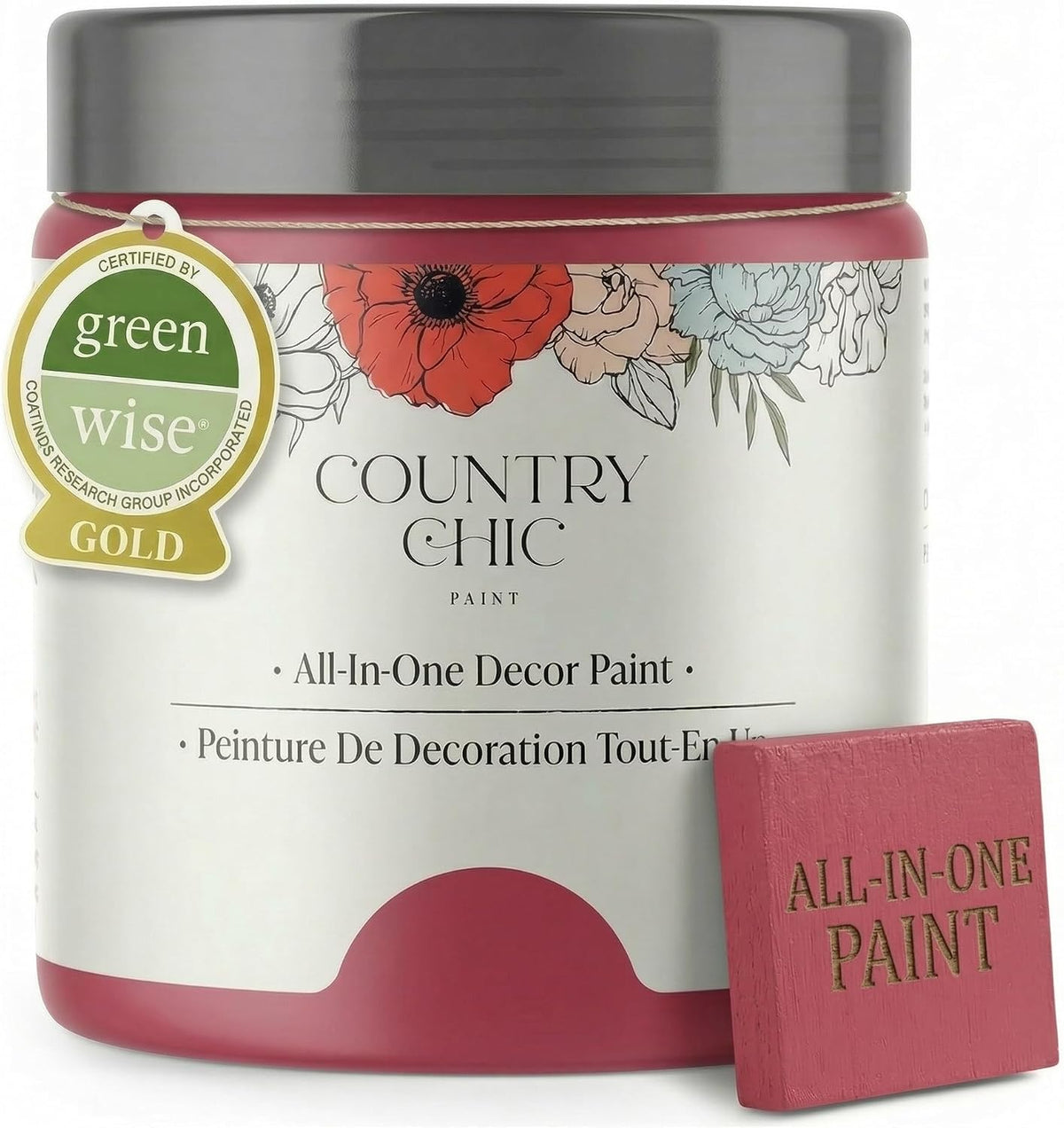 Country Chic All-in-One Chalk Paint for Furniture, Cabinets, Home Decor, Eco-Friendly, Matte Finish, Built-In Primer & Top Coat for Wood, Metal - Raspberry Sorbet (Pink) - 8 oz (237 ml)