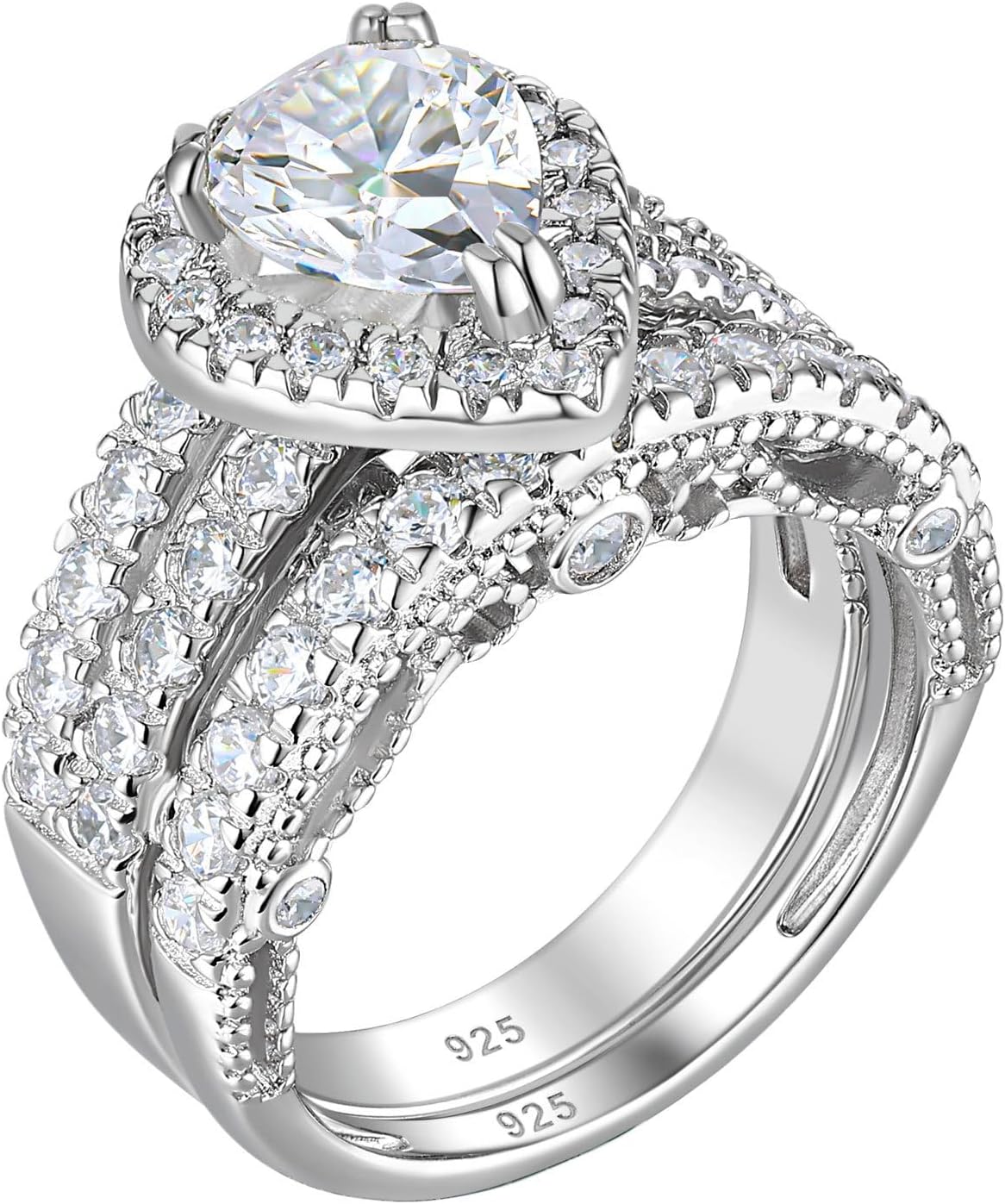 Wuziwen 4CT Sterling Silver Pear Shaped Wedding Ring Sets for Women