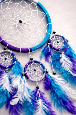 OMA Large Dream Catcher Wall Decor – Tie Dye Dream Catcher with Turquoise, Purple & White Feathers for Bedroom, Living Room, Dorms & Gift, Size - 9” x 30”