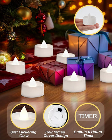 BEICHI 24Pack Battery Operated Tea Lights with Timer, 6H Timer Built-in