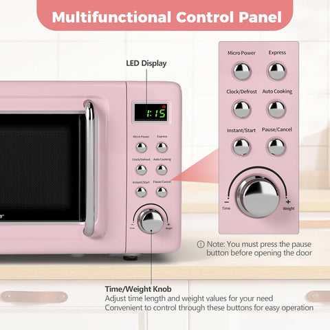COSTWAY Small Microwave Countertop, Portable Pink Microwave 0.7 Cu.ft