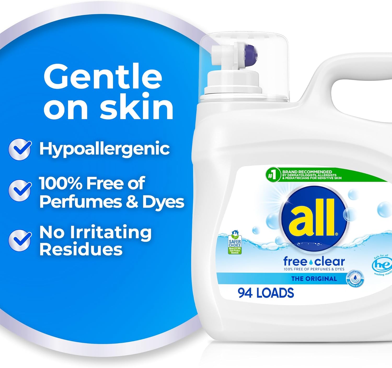 all Liquid Laundry Detergent Free Clear, Unscented, 118 Ounce, 94 Loads