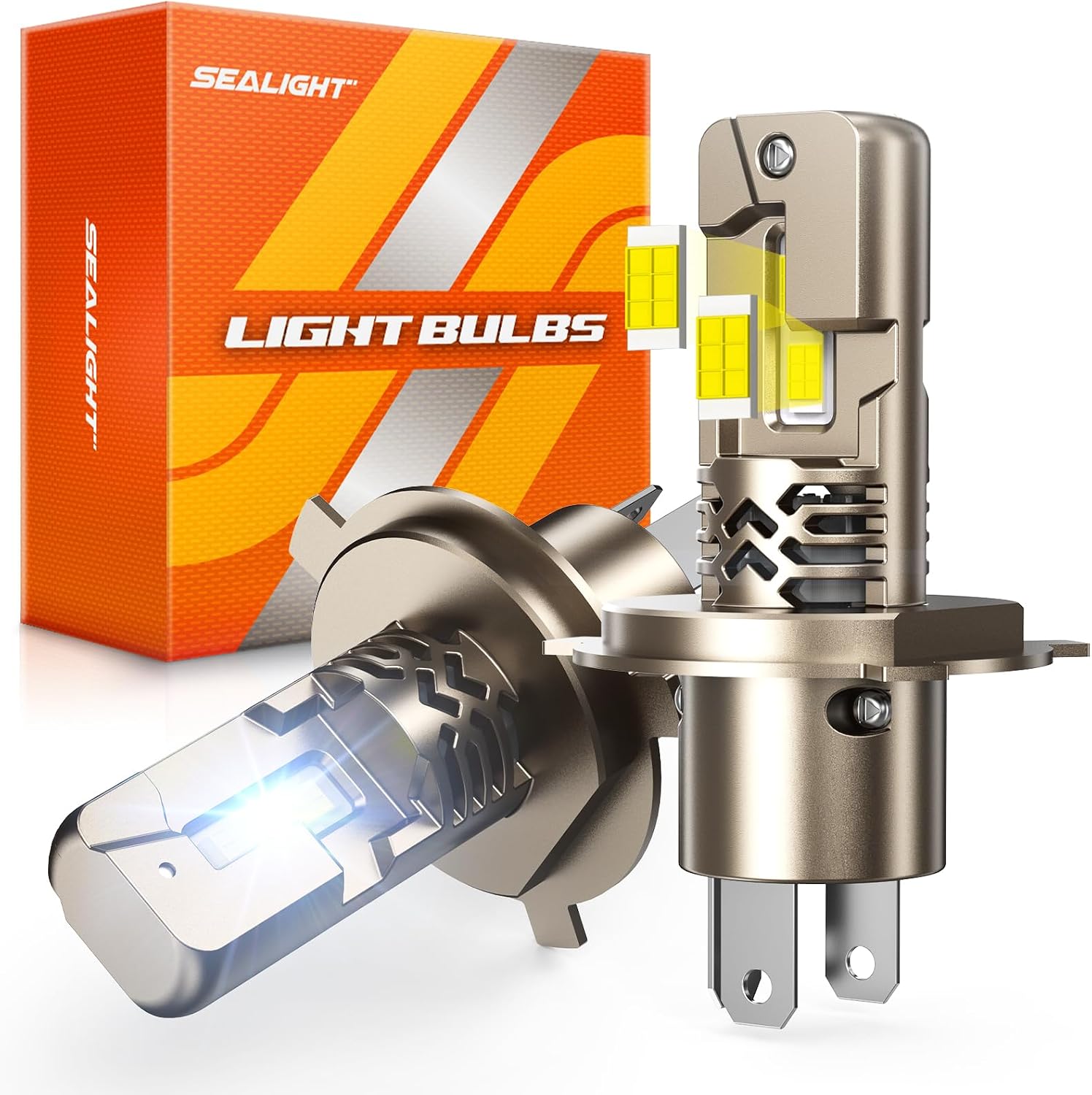 SEALIGHT H4/9003/HB2 Bulbs, 12X 70,000LM Super Bright H4 Driving Bulb, 6500K White 9003 LED Lights, Canbus Ready Direct Fit, Plug-N-Play, Pack of 2