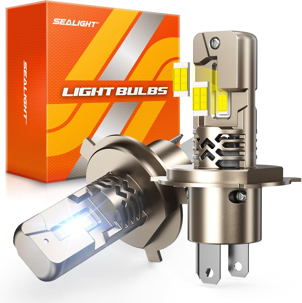 SEALIGHT H4/9003/HB2 Bulbs, 12X 70,000LM Super Bright H4 Driving Bulb, 6500K White 9003 LED Lights, Canbus Ready Direct Fit, Plug-N-Play, Pack of 2