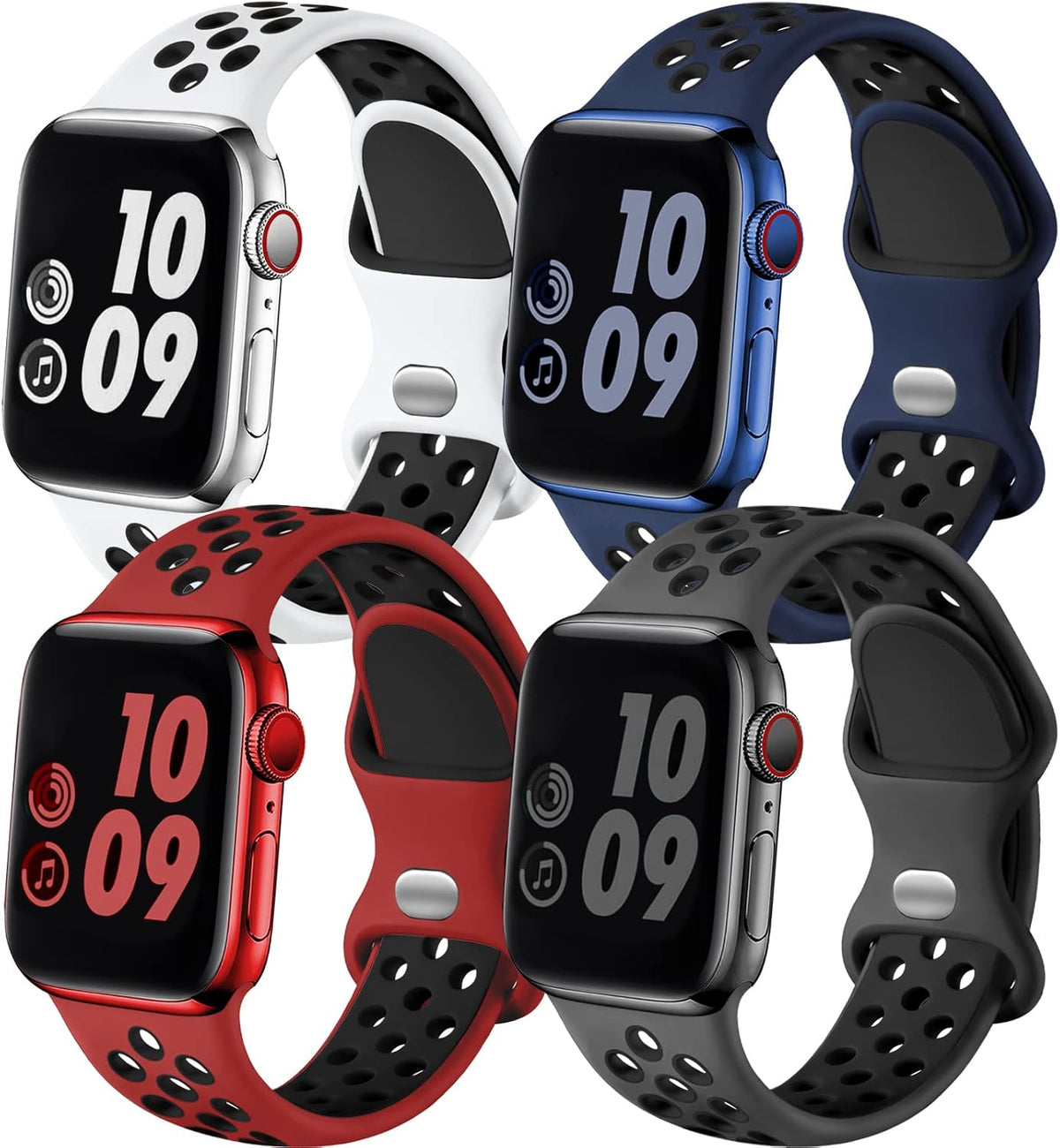 Adorve 4 Pack Sport Bands Compatible with Apple Watch Bands for Men Women 49mm 46mm 45mm 44mm 42mm 41mm 40mm 38mm,Breathable Soft Silicone Strap for iWatch Band Series 11 10 SE Ultra 9 8 7 6 5 4 3 2 1