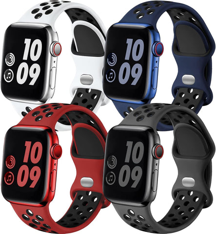 Adorve 4 Pack Sport Bands Compatible with Apple Watch Bands for Men Women 49mm 46mm 45mm 44mm 42mm 41mm 40mm 38mm,Breathable Soft Silicone Strap for iWatch Band Series 11 10 SE Ultra 9 8 7 6 5 4 3 2 1