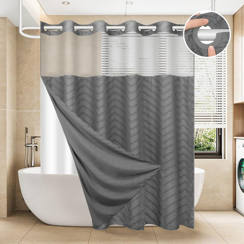FADOTY Grey No Hook Shower Curtain Set with Snap in Liner, 71'' x 74''