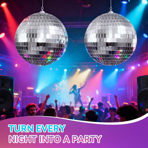 Youdepot Disco Ball 4 Inch 2-Pack, Silver Mirror Balls with Hanging Strings
