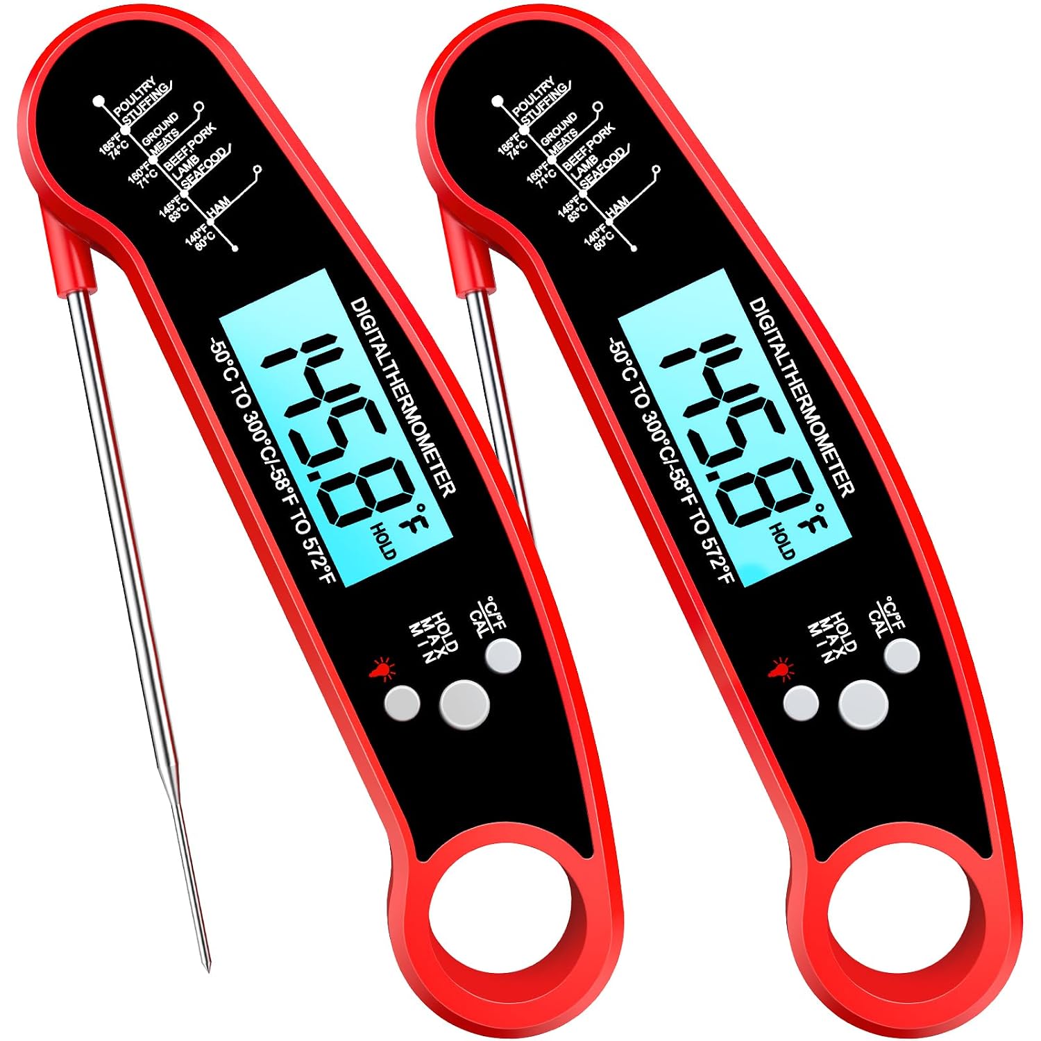 Meat Thermometer Digital, Food Thermometer for Cooking, Red, 2 Pack