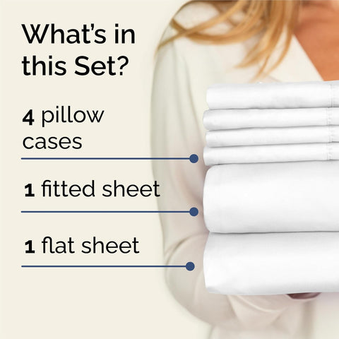 King 6 Piece Bed Sheet Set - Comfy, Breathable & Cooling Sheets - White