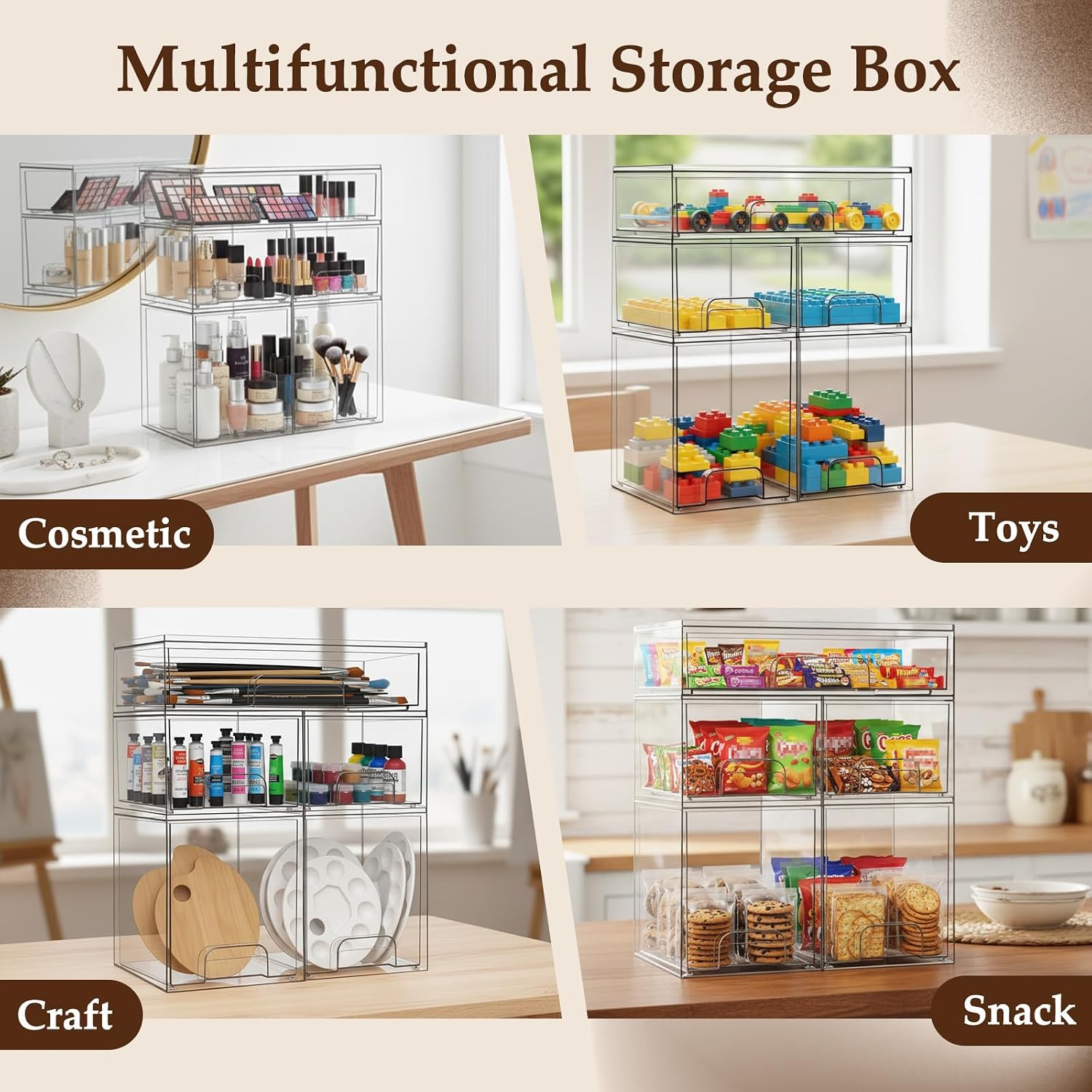 Baby Bottle Organizer 5 Pack Baby Bottle Storage Organizer Clear Bottles Station Acrylic Stackable Container Drawers Bins for Pacifiers,Nipples,Pump Parts for Countertop,Cabinet,Bathroom,Vanity