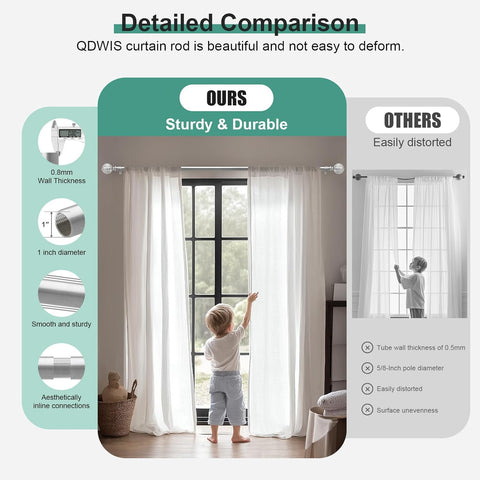 QDWIS Silver Curtain Rods for Windows 72 to 144 inch,1" Adjustable Heavy Duty Window Curtain Rod Leaf Finials,Rustic Decorative Drapery Rods Set,Size:36-150''