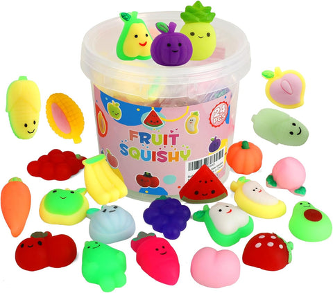 24 Pcs Fruit Mochi Squishy Toys, Squishies Bulk for Adults Stress Relief