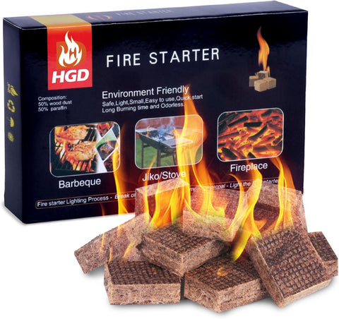 HGD Fire Starter, Mini Natural Fire Starters for Campfires, BBQ Grill, Charcoal Chimney, Outdoor Pit, Indoor Fireplace, Wood Stove - Water Resistant Firestarter Sticks - Camping Accessories Essentials