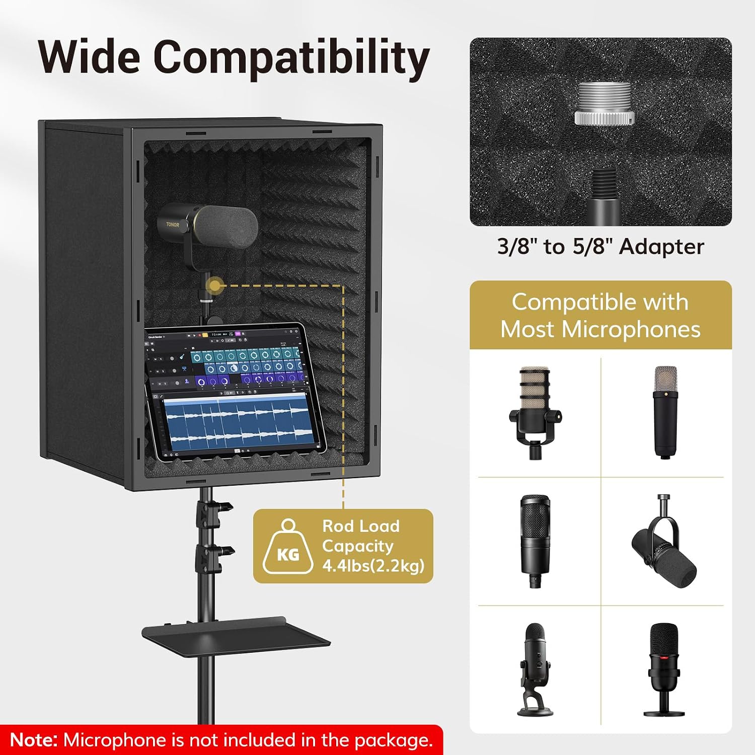 TONOR Microphone Isolation Shield for Studio with Tripod Stand, Vocal Booth