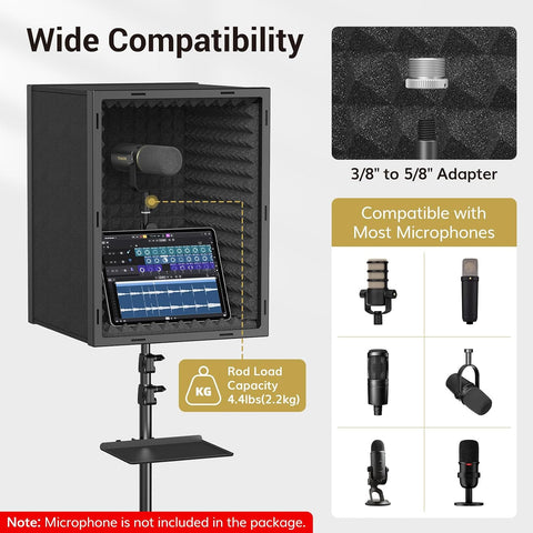 TONOR Microphone Isolation Shield for Studio with Tripod Stand, Vocal Booth