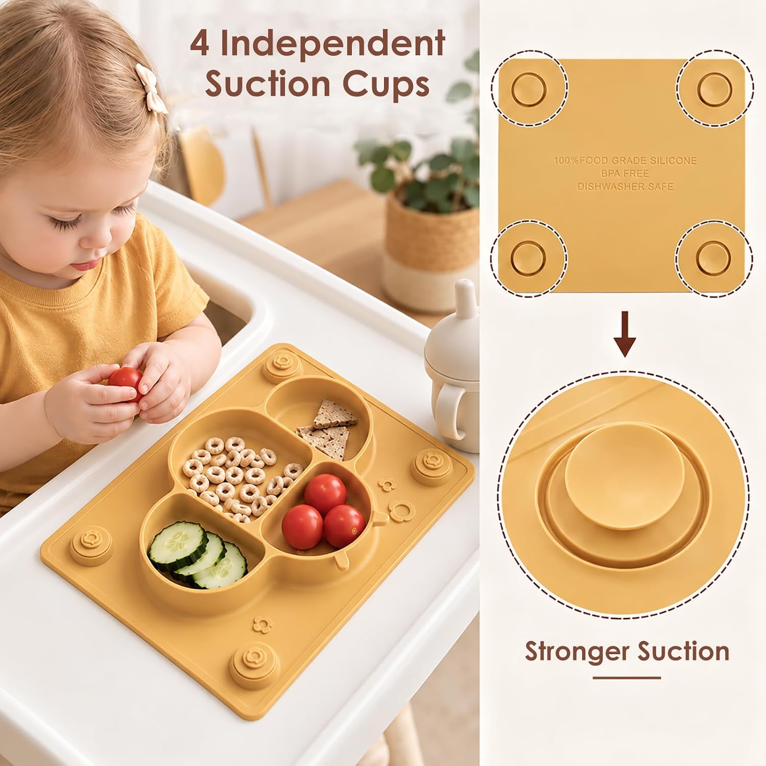ROCCED Suction Plates for Baby Placemat Spoon Fork Set for Toddlers, Silicone Baby Plates with Suction Baby Dishes for Kids Plates-pale mauve