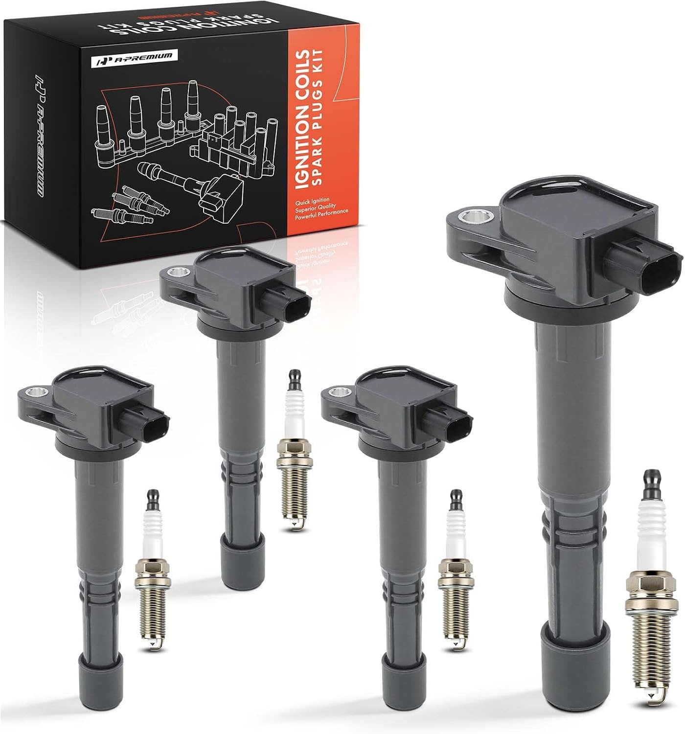 A-Premium Set of 4 Ignition Coil Pack and Iridium Spark Plugs