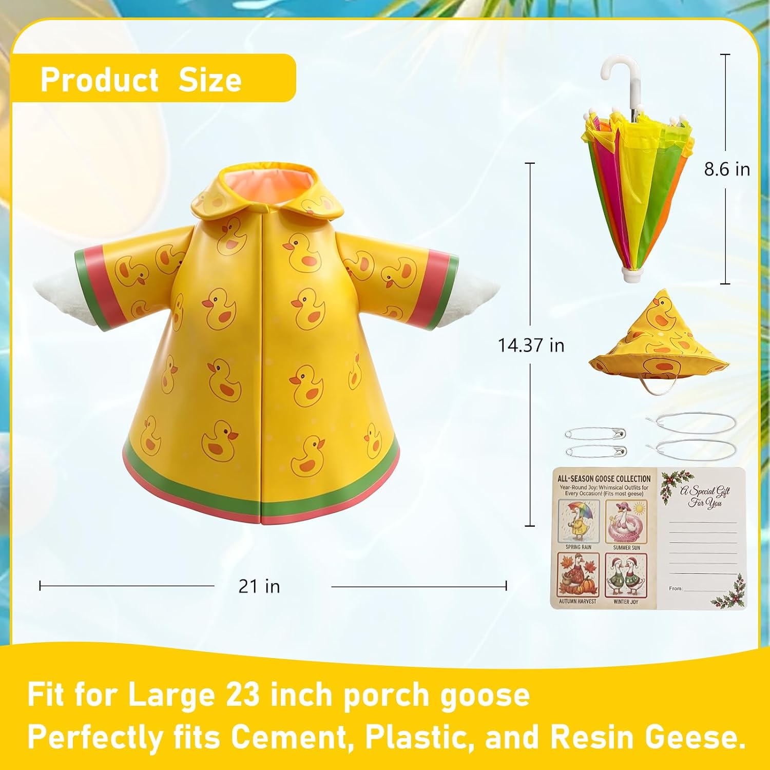 Porch Raincoat Goose Outfits Set for 23 Inch Goose Statue