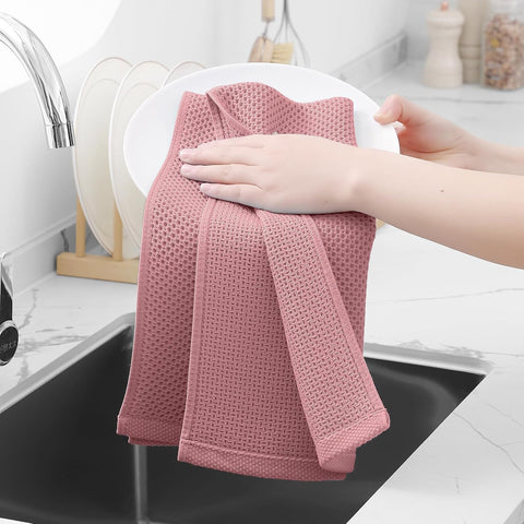 Homaxy 100% Cotton Waffle Weave Kitchen Dish Towels 8-Pack, Dried Rose