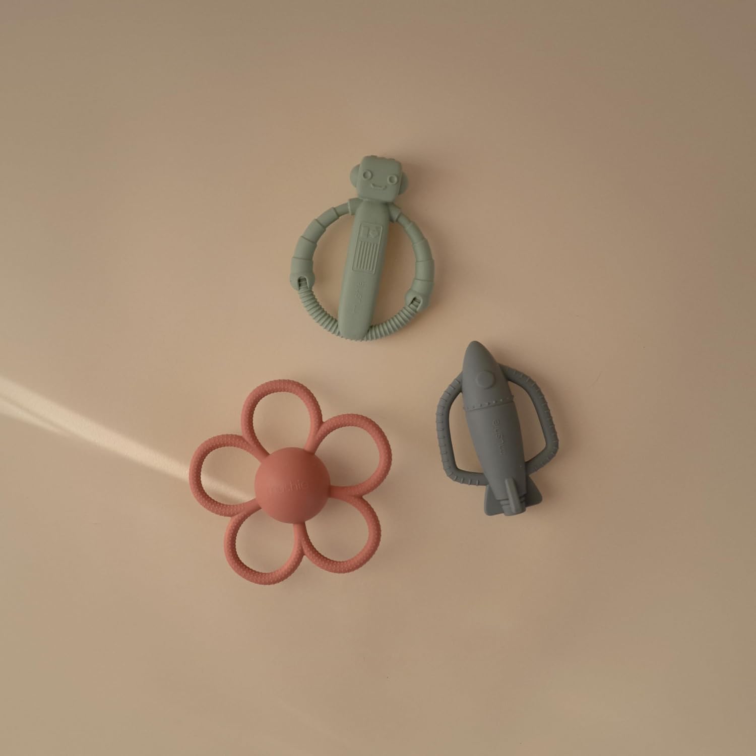 mushie Silicone Baby Robot Rattle Teether Toy
