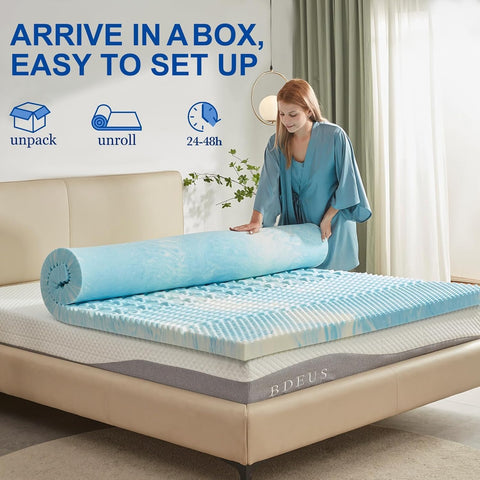 SINWEEK Mattress Topper 5-Zone Memory Foam Mattress Topper Pressure Relieve Soft Mattress Pad, CertiPUR-US Certified, 1.5 Inch Twin Size, Blue
