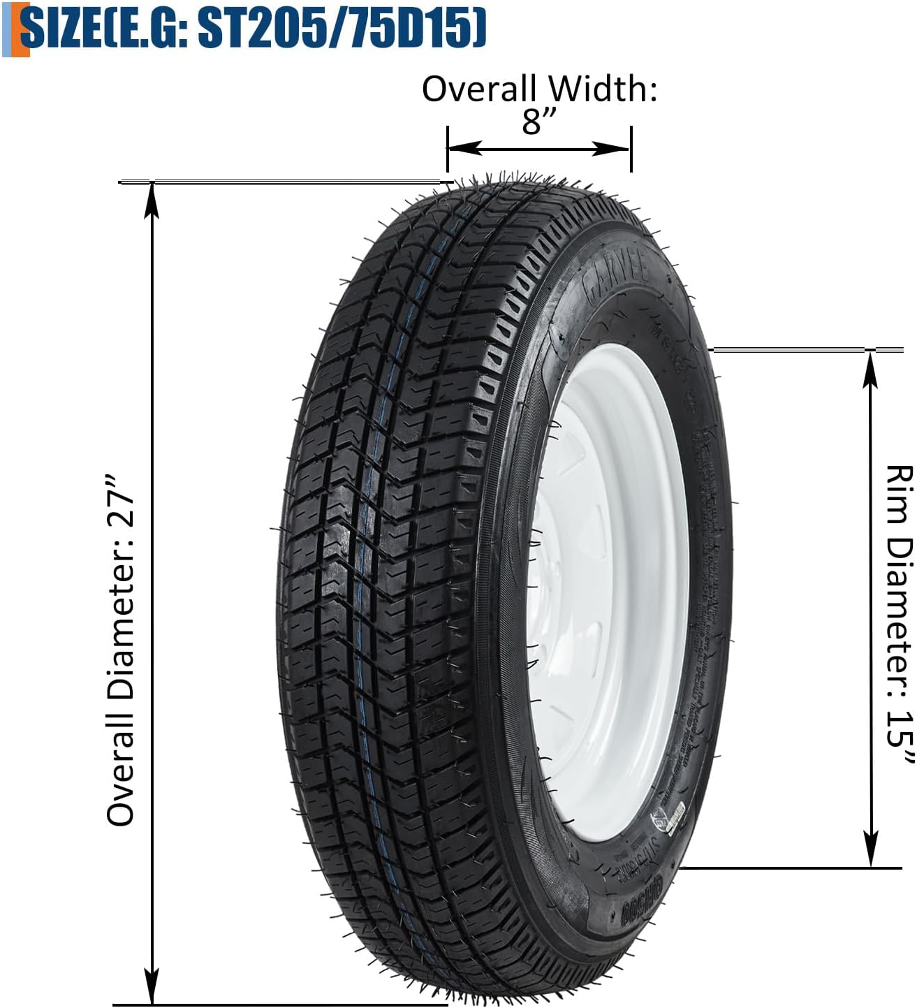 GarveeTech ST205/75D15 Trailer Tire and Wheel Assembly, 5 Lug, Set of 2