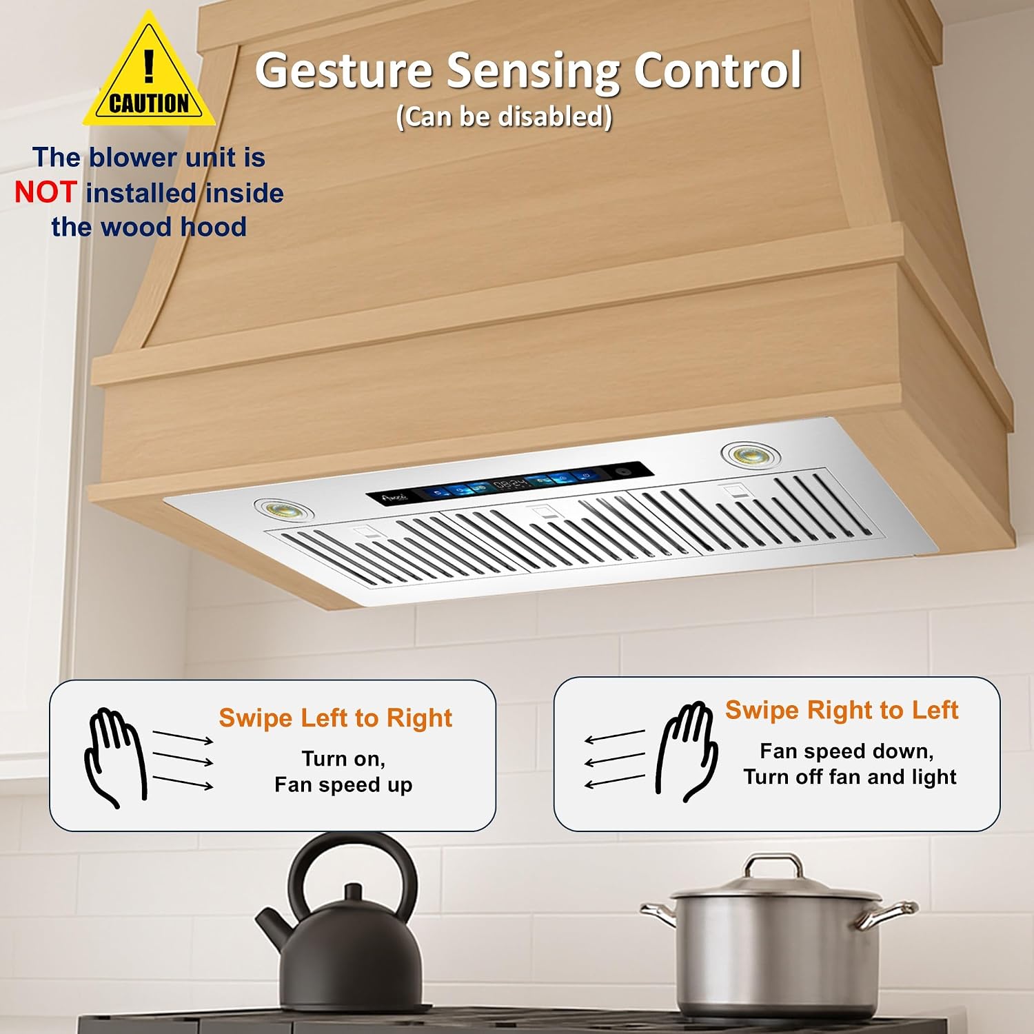 36"Wx15"D Split Insert Ceiling Mount Range Hood with 8" Remote Blower