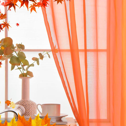 SpaceDresser Basic Rod Pocket Sheer Voile Window Curtain Panels Jaffa Orange 1 Pair 2 Panels 52 Width 63 Inch Long for Kitchen Bedroom Children Living Room Yard(Jaffa Orange,52 W x 63 L)