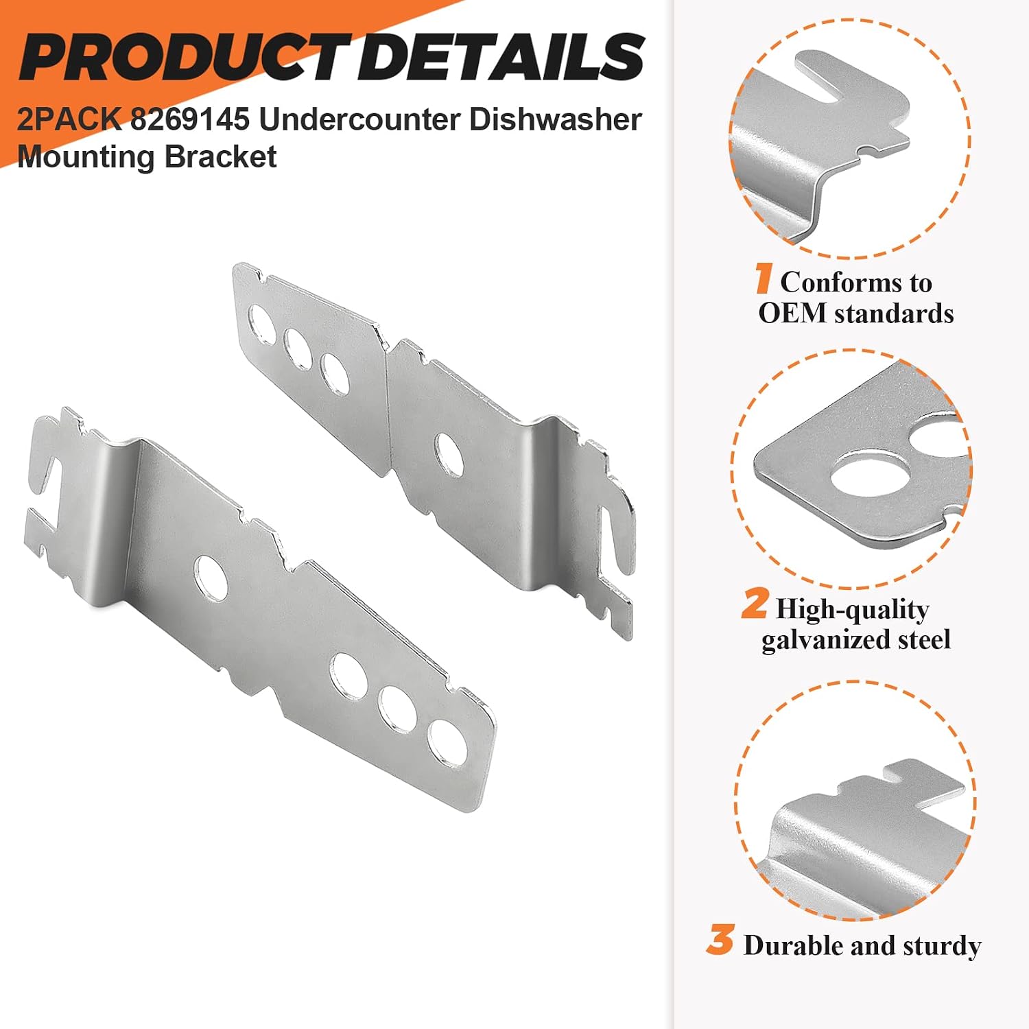 2 Pack 8269145 Dishwasher Mounting Bracket with Screws - Fit for Whirlpool Kenmore Kitchen-Aid Dishwasher, Replace WP8269145 WP8269145VP Undercounter Dishwasher Bracket 365 Days Warranty by Beaquicy
