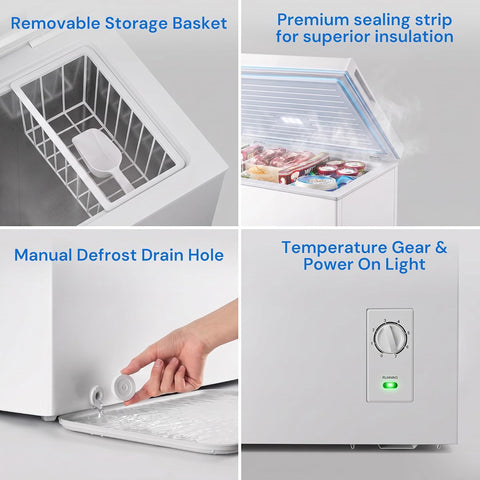 Uthfy Chest Freezer, 2.05 Cu.ft Deep Freezer with Interior LED Light,2 Removable Baskets, Top Door, 7 Level Adjustable Temperature