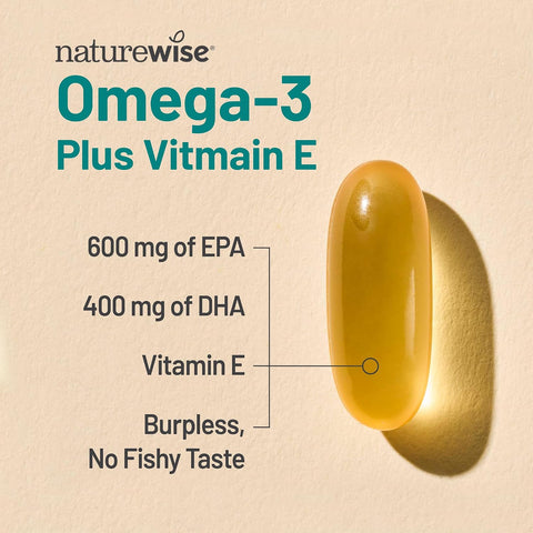 NatureWise Extra-Strength Omega 3 Fish Oil Supplement - 1000mg per Serving - 600 EPA & 400 DHA and Vitamin E - Sustainably Sourced Fish Oil - Lemon Flavor - 60 Softgels[1-Month Supply]
