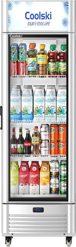 Coolski 6.5 Cu.ft. Beverage Refrigerator and Cooler Commercial Glass Door Display Refrigerator with LED Lighting and Adjustable Shelves, Beverage Display Cooler for Drink, Soda, Beer
